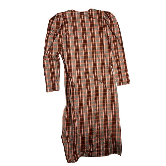 Tanya Taylor Burgundy Plaid Puff Sleeve Midi Dress Womens L Holiday Preppy - Picture 9 of 13